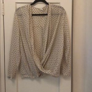 Club Monaco Silk Polka Dot Wrap Front Top